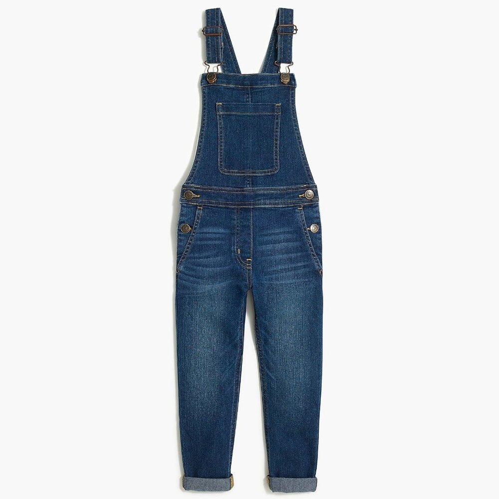 NWT Crewcuts Girls' Denim Overalls Broken In Coastline Blue Size 16